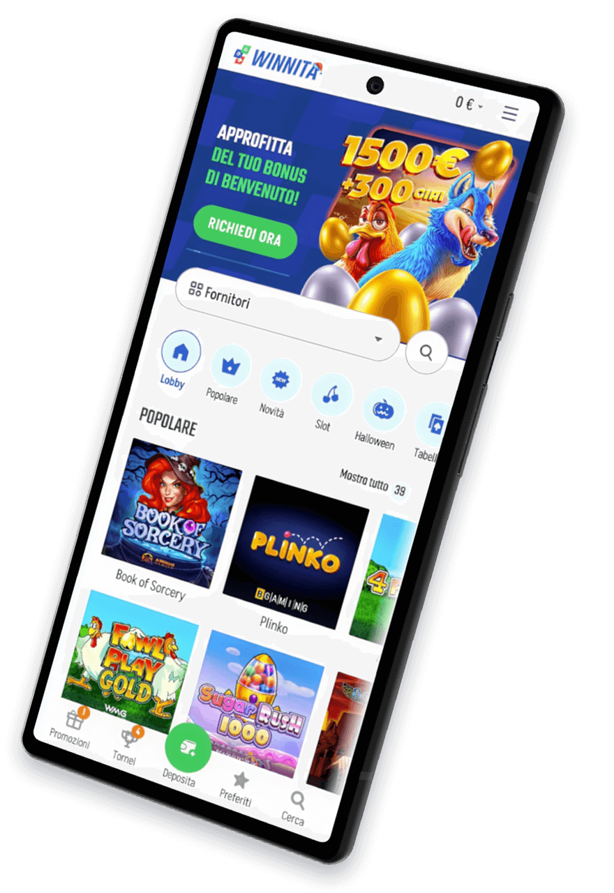 Interfaccia mobile Winnita su Android, immagine pubblicata dal sito