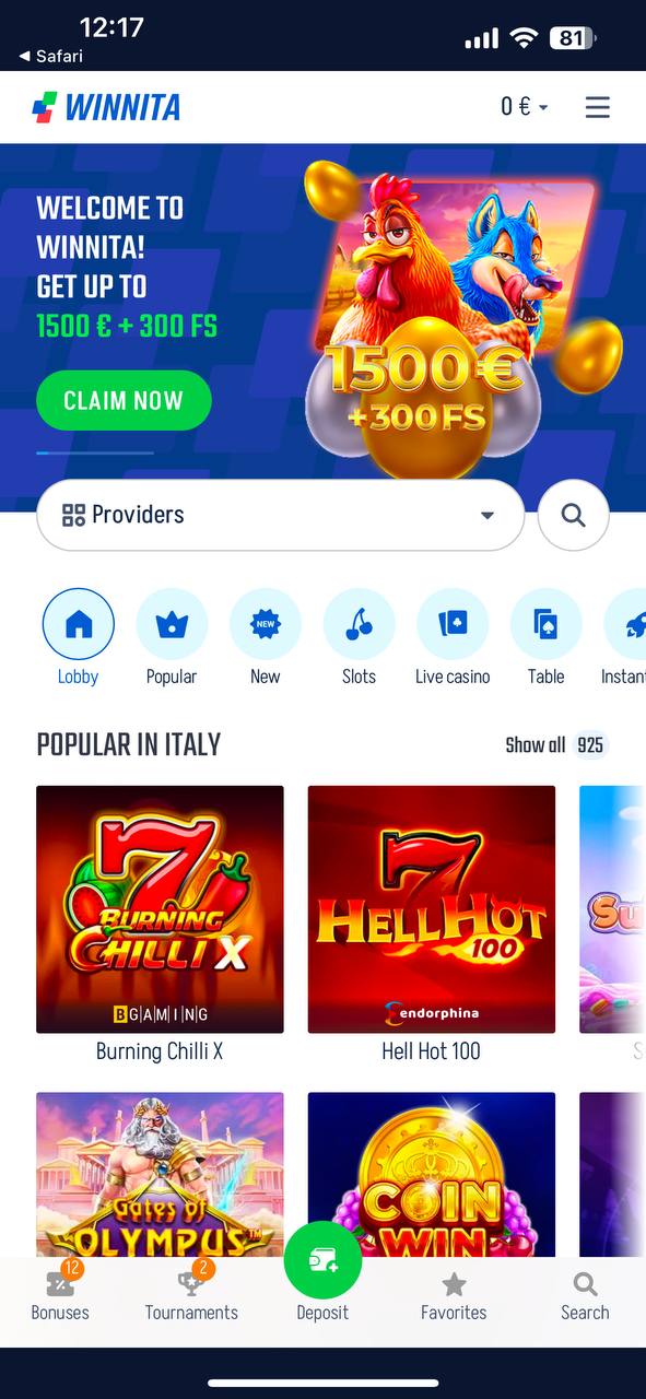 La schermata del casinò